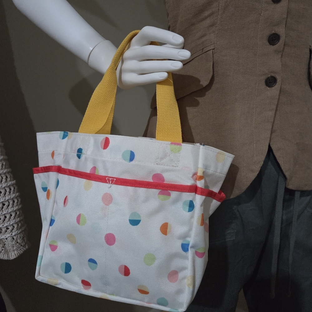 Colorful Polka Dot Tote Bag with Yellow Handles